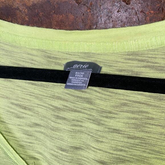 Aerie Neon Highlighter Yellow Short Sleeve V-Neck Burnout Pocket T-Shirt Size XS - Picture 3 of 6